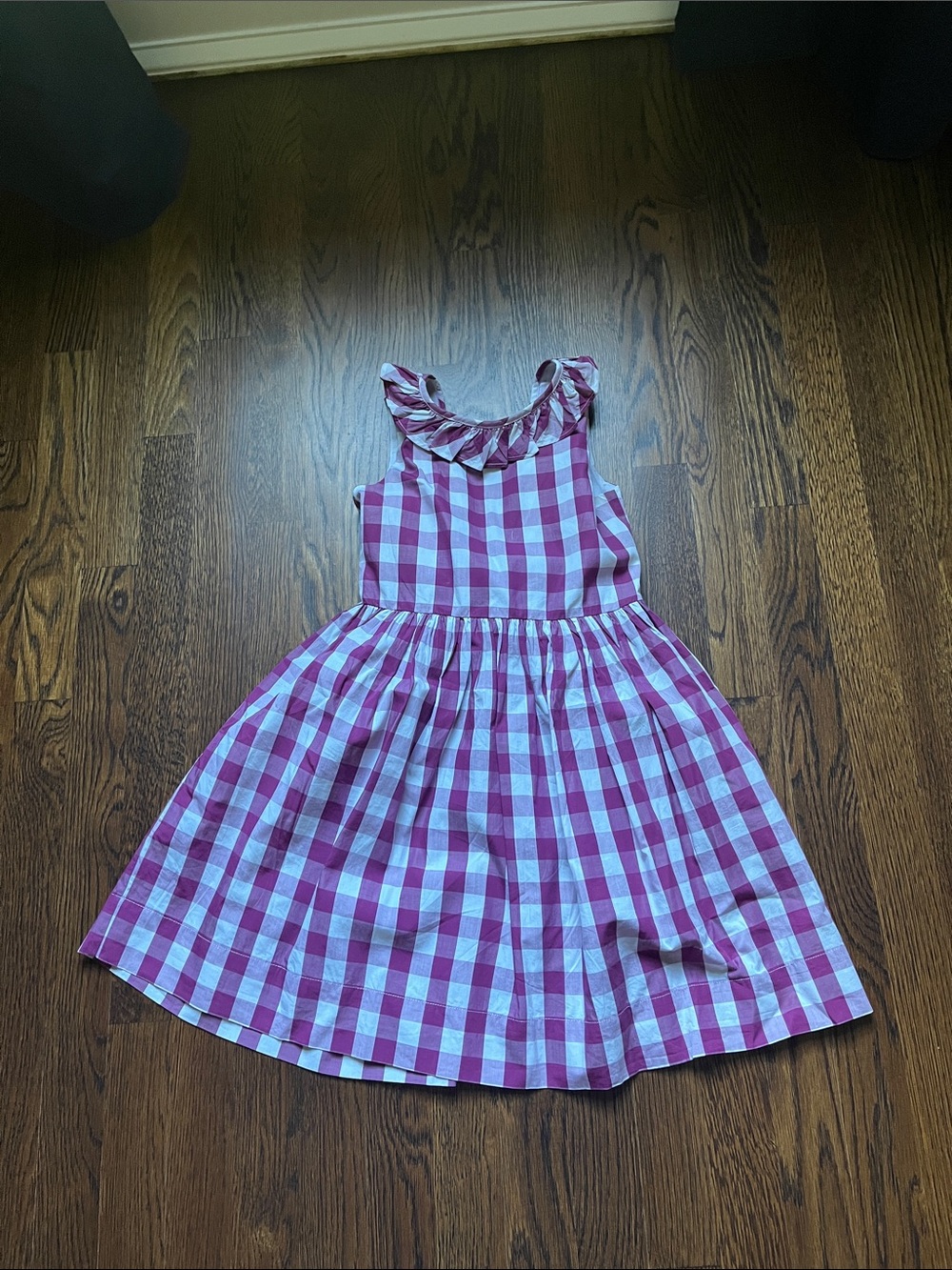 Il Gufo Girls maroon Gingham Ruffle Neck Dress